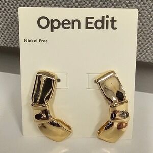 NEW Open Edit Gold Tone Statement Earrings Modern Fashion Jewelry
